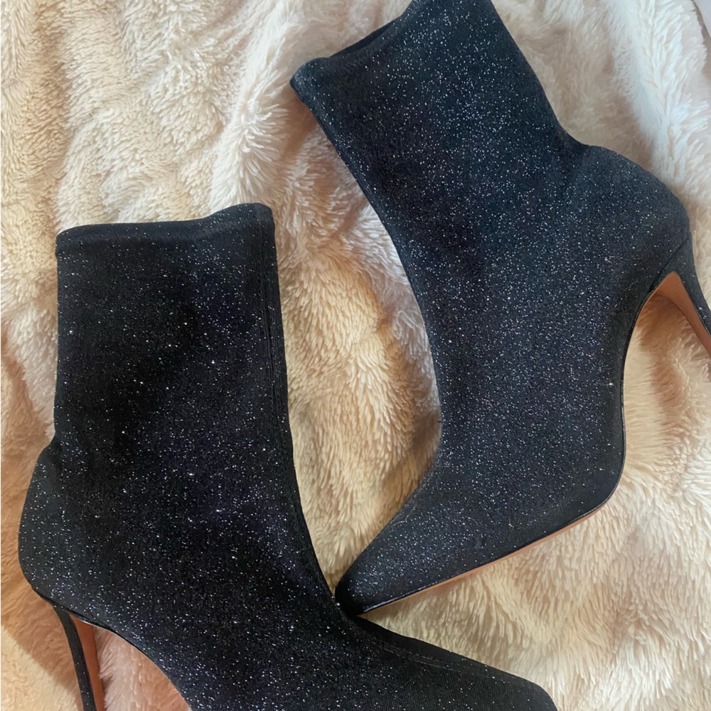 SCHUTZ Black Glitter Heeled Boots
